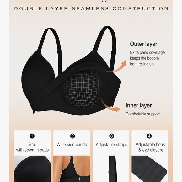 Popilush Seamless Black Bra‎ Small - Picture 3 of 6